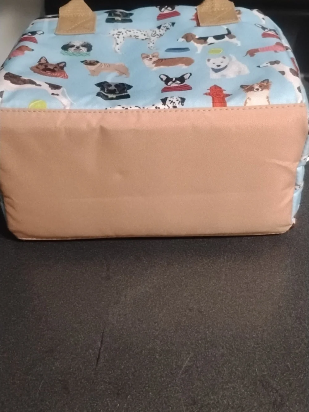 Blue Dog Print Lunch Tote with Tan Handles